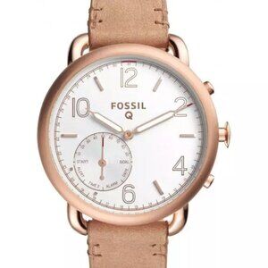 Fossil FTW-1129 Hybrid Smartwatch - Q Tailor Light Brown Leather Rose Gold